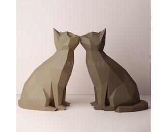 Gato de papel, gato de papel de baja poligonización, animales de papel, escultura 3D de gato, SVG de gato de papel, plantilla 3D en PDF, regalos para artesanos