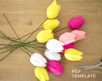 Paper tulips template, Paper flower bouquet, faux bouquet greenery, Paper tulips template, Donwload pdf template, Gift for her, Papershape