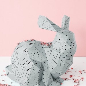 Papercraft Bunny for Easter decor, Paper Hare, Paper model lièvre, Download PDF DXF template zdjęcie 2