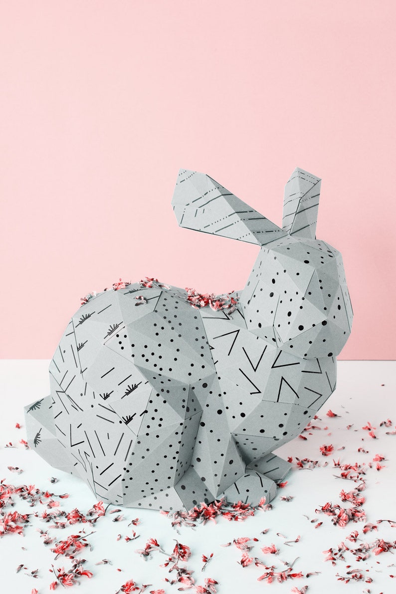 Papercraft Bunny for Easter decor, Paper Hare, Paper model lièvre, Download PDF DXF template zdjęcie 2