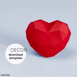 Corazón de papercraft, caja de regalo y decoración del hogar, plantilla PDF 3d + SVG