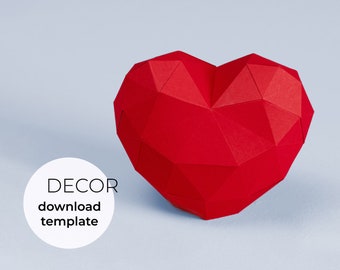 Corazón de papercraft, caja de regalo y decoración del hogar, plantilla PDF 3d + SVG