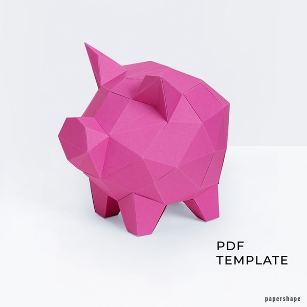 Good-luck pig, Pig papercraft, Piggy bank, 3D papercraft piggy, 3D origami pig, money box DIY,  PDF template , DIY wedding gift, Papershape