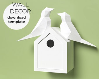 Papercraft Casa para pájaros 3D con pájaros de papel, Hochzeitsgeschenk Vogelhaus aus Papier, Descargar PDF