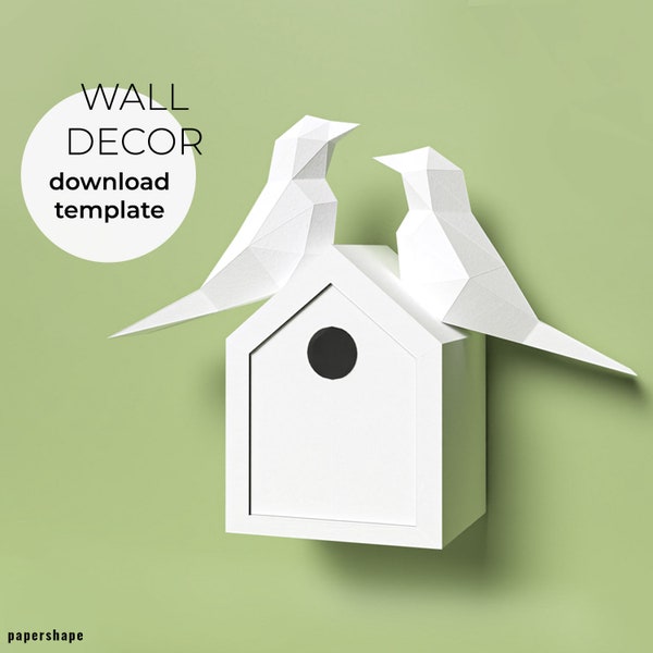 Papercraft 3D bird house with paper birds, Hochzeitsgeschenk Vogelhaus aus Papier, Download PDF