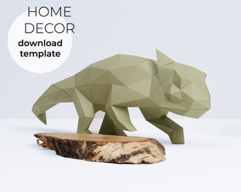 Camaleón Papercraft, animal del zoológico de papel 3D, Descargar plantilla PDF