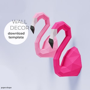 3D Papercraft Flamingo Wall Decor, Instant PDF Download