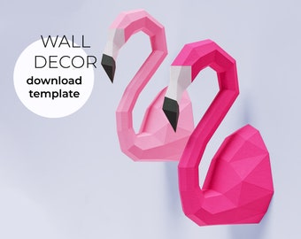 3D Papercraft Flamingo Wall Decor, Instant PDF Download