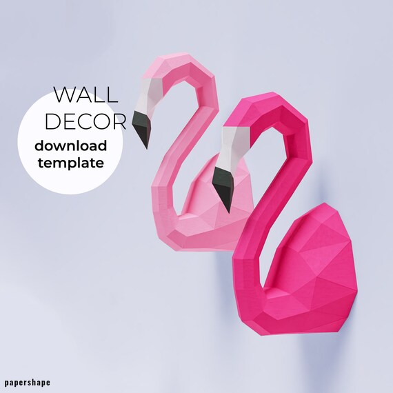 3D Papercraft Flamingo Wall Decor, Instant PDF Download