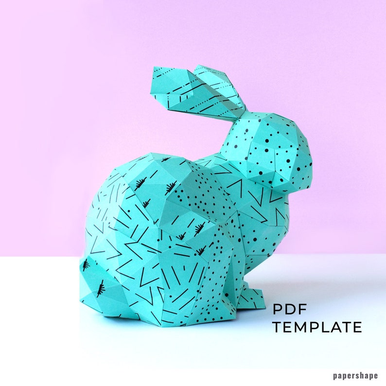 Papercraft Bunny for Easter decor, Paper Hare, Paper model lièvre, Download PDF DXF template zdjęcie 1