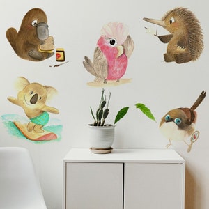 Native Australian Animals Wall Stickers Pack of 8 / Wall Decals / Kids / Platypus / Gifts / Australia / Nursery / Koala / Galah / Dingo