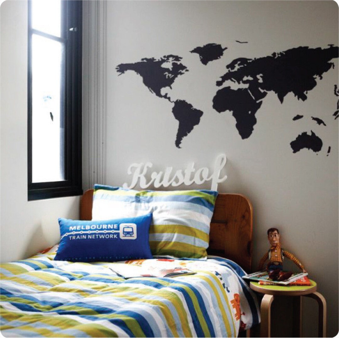 World Map Solid Colour Fabric Wall Decal / Wall Stickers / Kids Bedroom ...