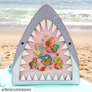 Kawaii Shark Ita Bag/Backpack - show your enamel pins in the clear display window - designed & produced by Rescue Sirens: Mermaids on Duty