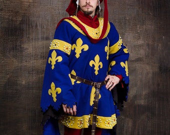 ¡En stock! Vestido medieval heráldico, Europa del siglo XIV.