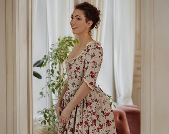 Rococo period 18th century flowered dress