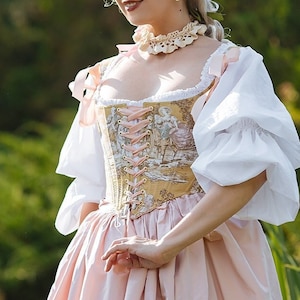 Rokoko 18th century Toile de Jouy Mode Soft Stays Korsett