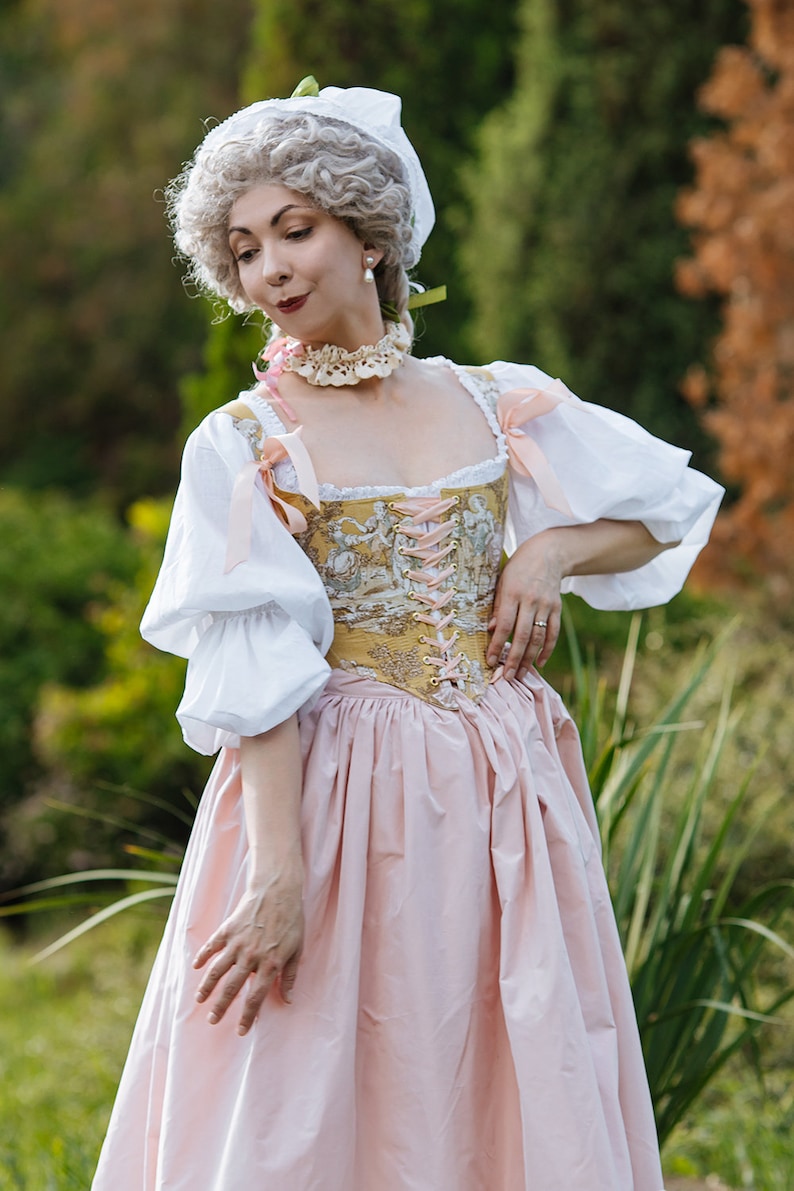 Rococo 18th century Toile de Jouy fashion soft stays corset image 2