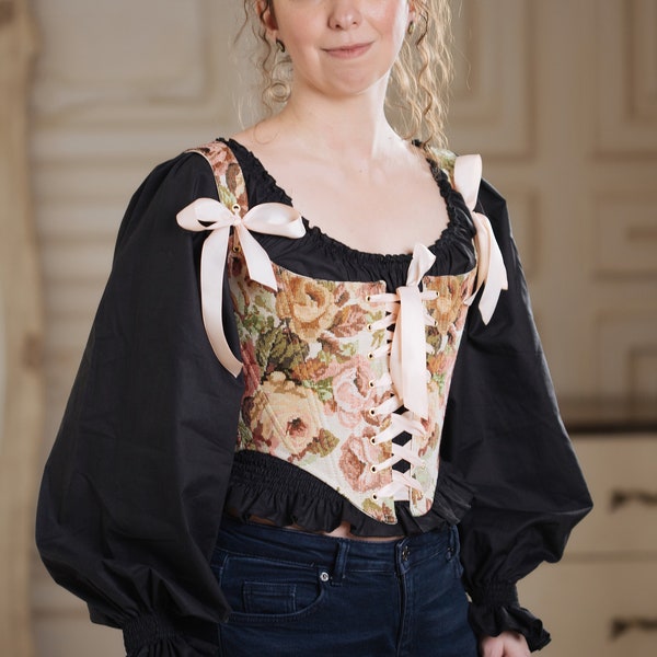 Corset rococo en tapisserie lumineuse fleurie, XVIIIe siècle