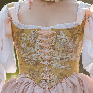 Rococo 18th century Toile de Jouy fashion soft stays corset image 6