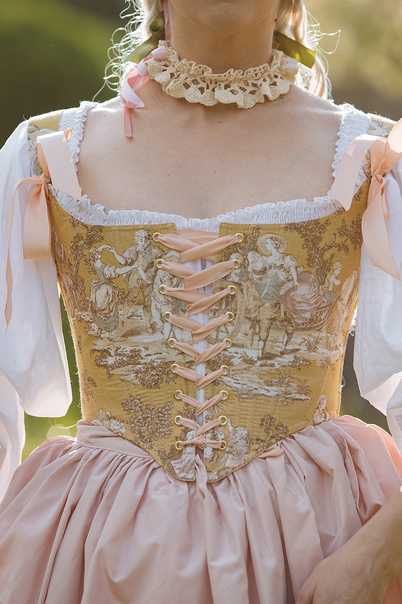 Rococo 18th century Toile de Jouy fashion soft stays corset image 6