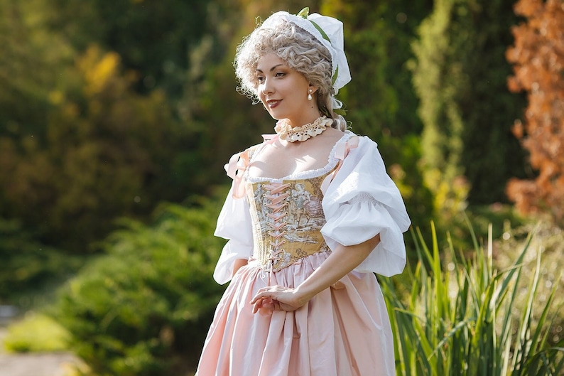 Rococo 18th century Toile de Jouy fashion soft stays corset image 1