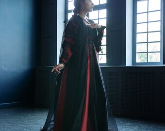 black and red renaissance dress Red and Black Renaissance Dress, Italian Renaissance Costume, 1500s Gown