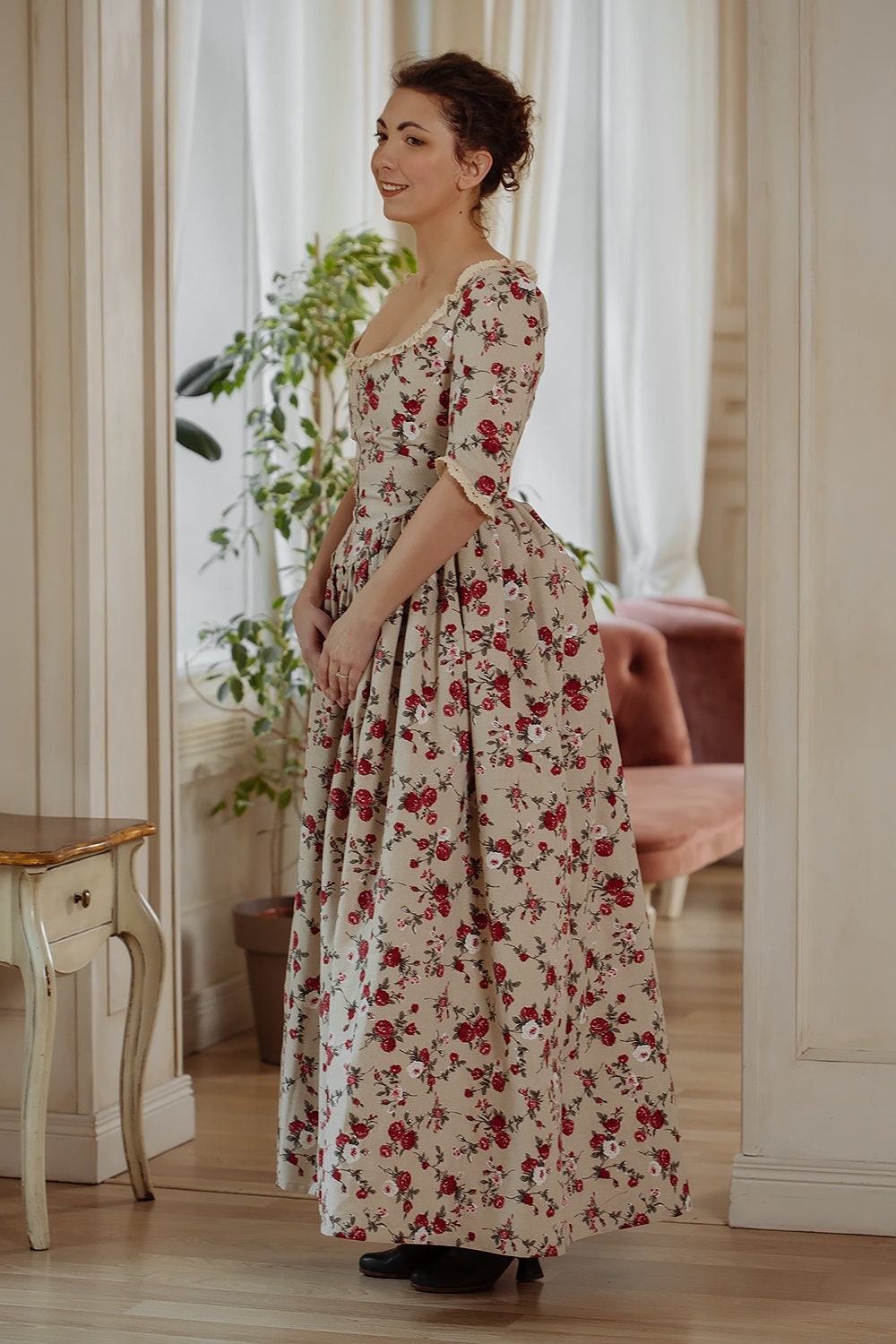 1852年製 アンティーク 少女用 コットンレース ロング丈ドレス サイン入り 18世紀のロココ時代の花柄ドレス - Etsy 日本