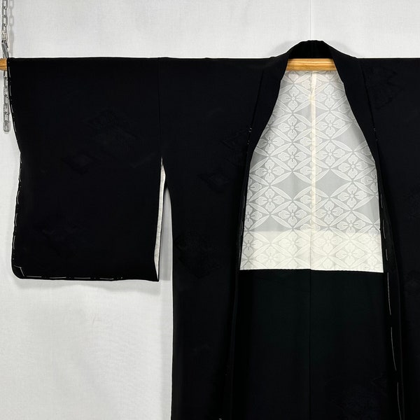 UNUSED HIGH QUALITY Vintage Japanese Haori Kimono Womens Black Chirimen Silk Cardigan Jacket / J609