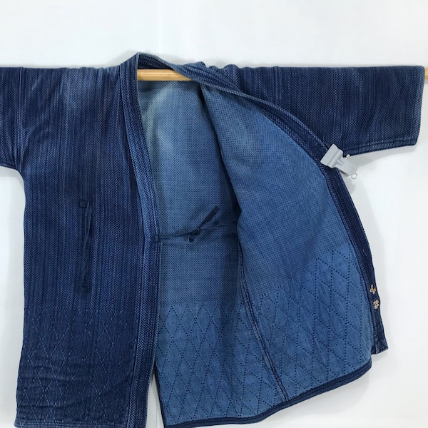 Japanese Mens Indigo Blue Cotton Thicker Sashiko Kendo Gi Akido Budo Kimono Haori Jacket Swordsman / J479