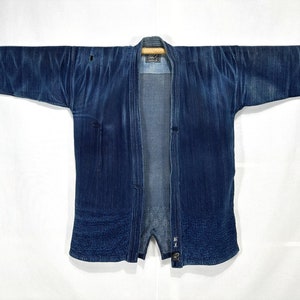 Distressed Vintage Japanese Mens fit L to XXL Indigo Blue Cotton Thicker Sashiko Kendo Gi Budo Kimono Haori Jacket Swordsman / J524