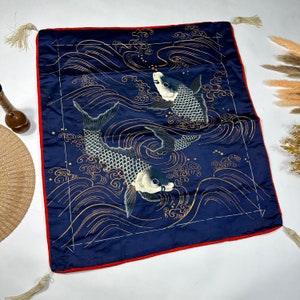 Vintage Square Embroidery Koi Fish for Wall Display / AB017