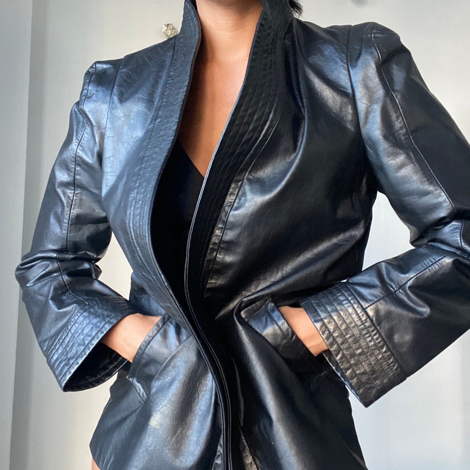 Black Leather Robe Jacket Etsy