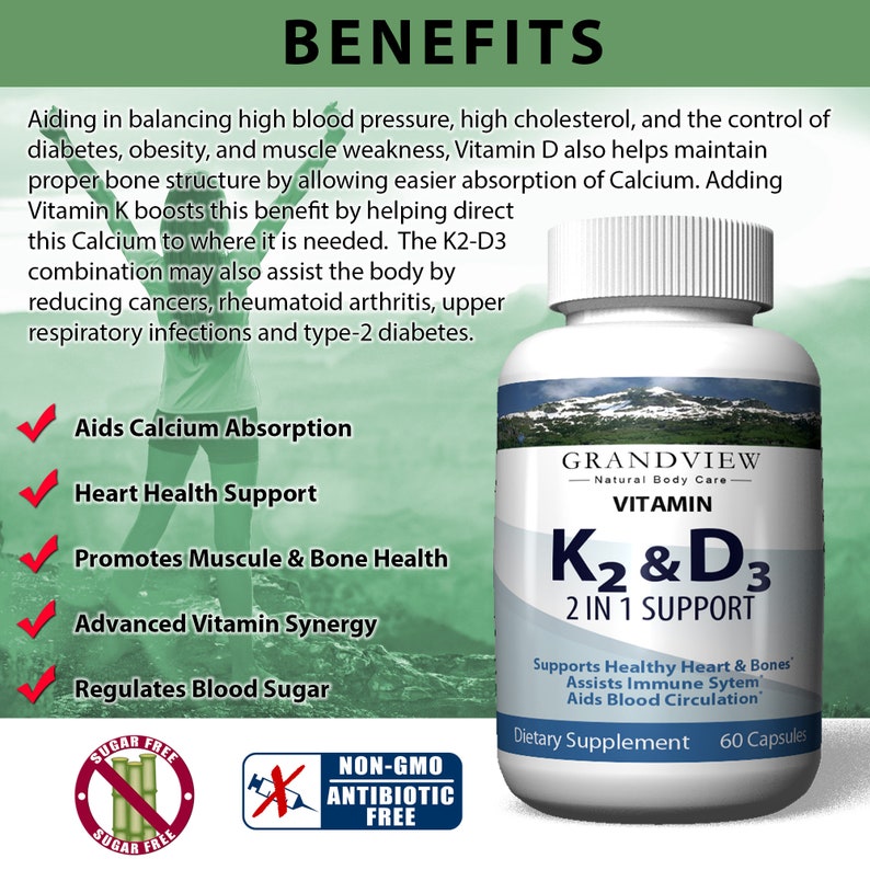 Vitamin K2/D3 Aids Calcium Absorption. Supports Heart Etsy