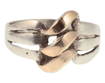 Bague de style moderniste en argent sterling et plaqué or, taille 6