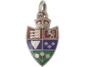 Charm bouclier vintage en argent sterling avec armoiries anglaises et émail