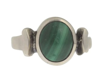 Bague en argent sterling avec bandes de malachite taille 6 vintage épaisse du milieu du siècle