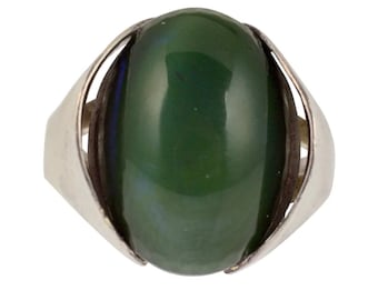 Bague vintage danoise en argent chrysoprase verte 830, taille 6,5
