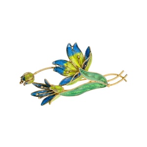 800 Silver Enamel Flower Filigree Lapel Pin Gold Plated Vintage Portuguese