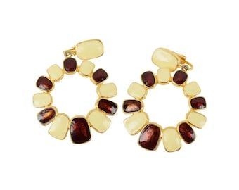 Boucles d'oreilles vintage en plaqué or et émail rouge et blanc