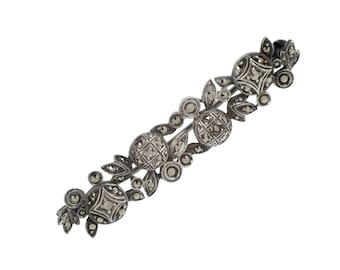Broche en argent sterling avec motif floral en marcassite du milieu du siècle