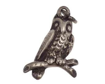 breloque vintage Hibou vieux sage en argent sterling, pendentif hibou,