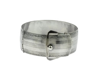 Vintage Italian Sterling Silver Belt Buckle Bracelet - 10mm