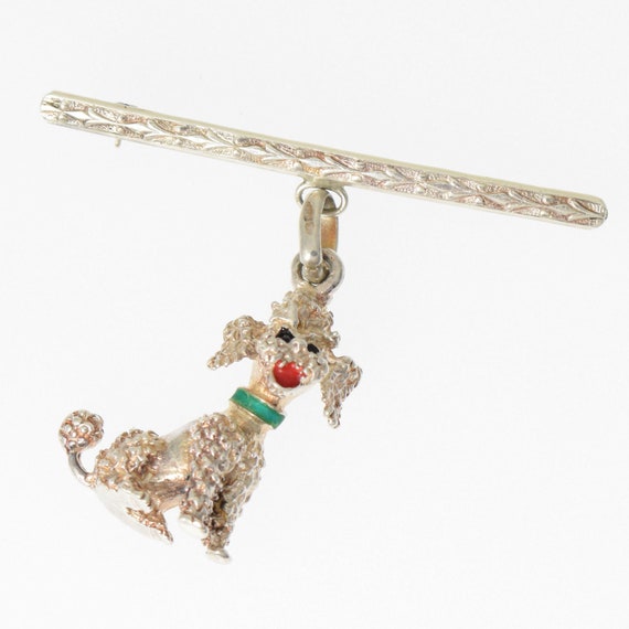 Vintage 1950s Poodle Jewelry Sterling Silver Dang… - image 3