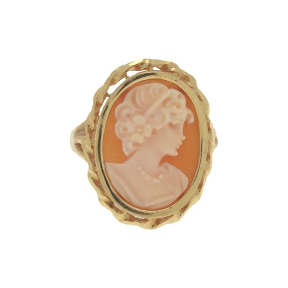 14k Yellow Gold Carved Shell Cameo Vintage Ring S… - image 1