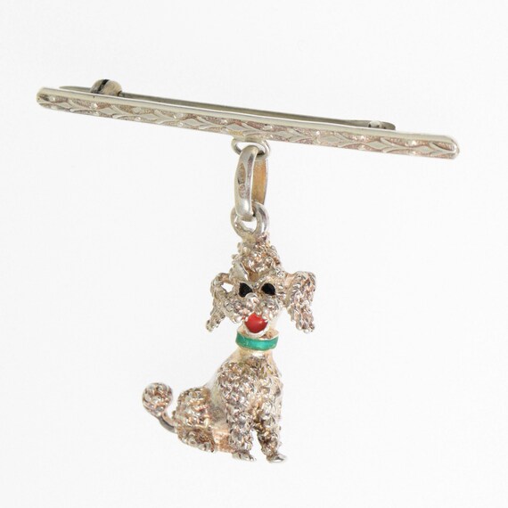 Vintage 1950s Poodle Jewelry Sterling Silver Dang… - image 1