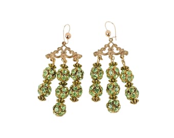 Boucles d'oreilles pendantes fantaisie plaquées or avec cristaux verts