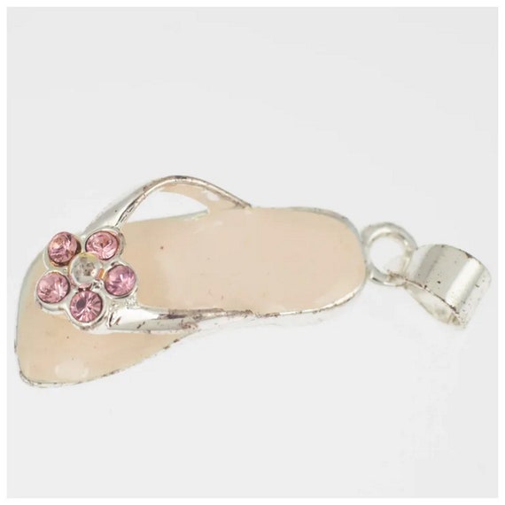 Vintage Pink Enamel Pink CZs Slipper Fashion Charm - image 2