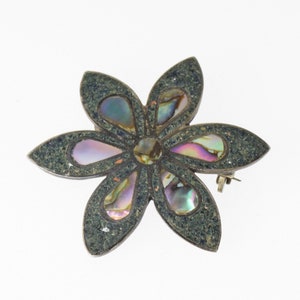 Vintage Taxco Abalone Mosaic Mexican Sterling Silver Pin Pendant