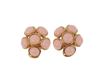 vintage Boucles d'oreilles clip roses en verre moulé et plaqué or vintage