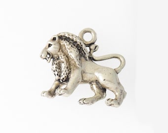Pendentif lion 3D réaliste en argent sterling vintage